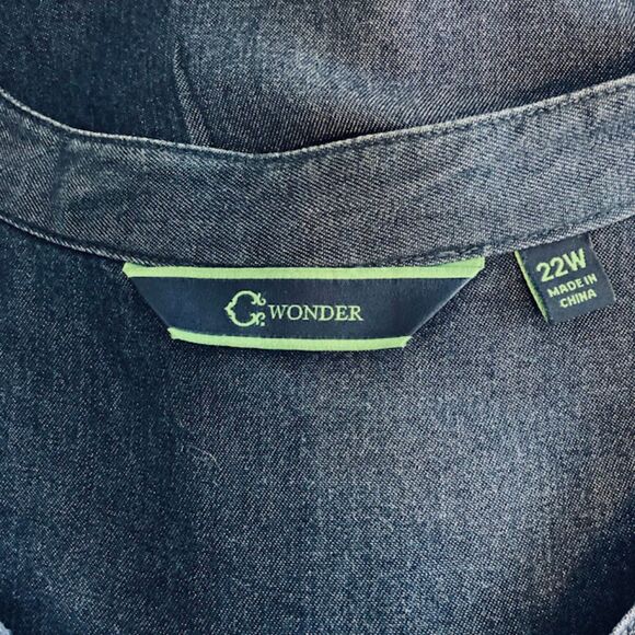 C. Wonder Blue Denim Chambray Ruffled Front Button Shirt Tunic 22W - Picture 6 of 10